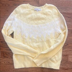 LOFT Women's Light Yellow and White Patterned Sweater